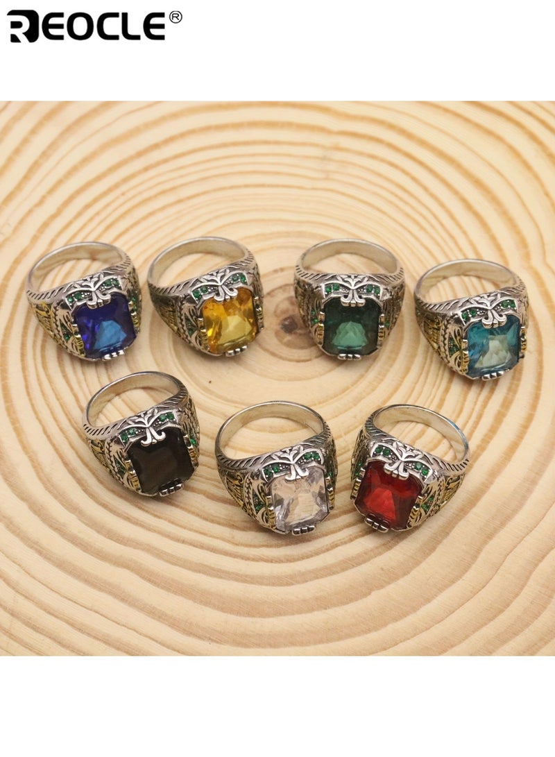 REOCLE Unisex Vintage Style Zinc Alloy Ring with Synthetic Two Tone Faux Gemstone Retro Domineering Design Luxury Jewelry Suitable for Banquet Party Daily Wear Special Occasions Durable Stylish for Men for Women for Adults (Size 11) - Image 3