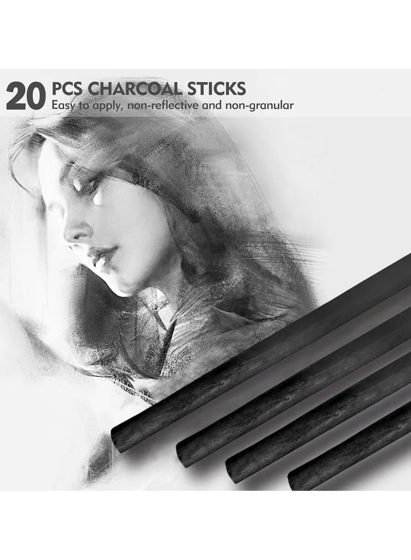 CMGTYYD. 20 قطعة من أعواد الفحم، فحم الصفصاف الأسود 5-7 مم، أدوات رسم أقلام فحم للفنانين والطلاب والهواة - Image 3