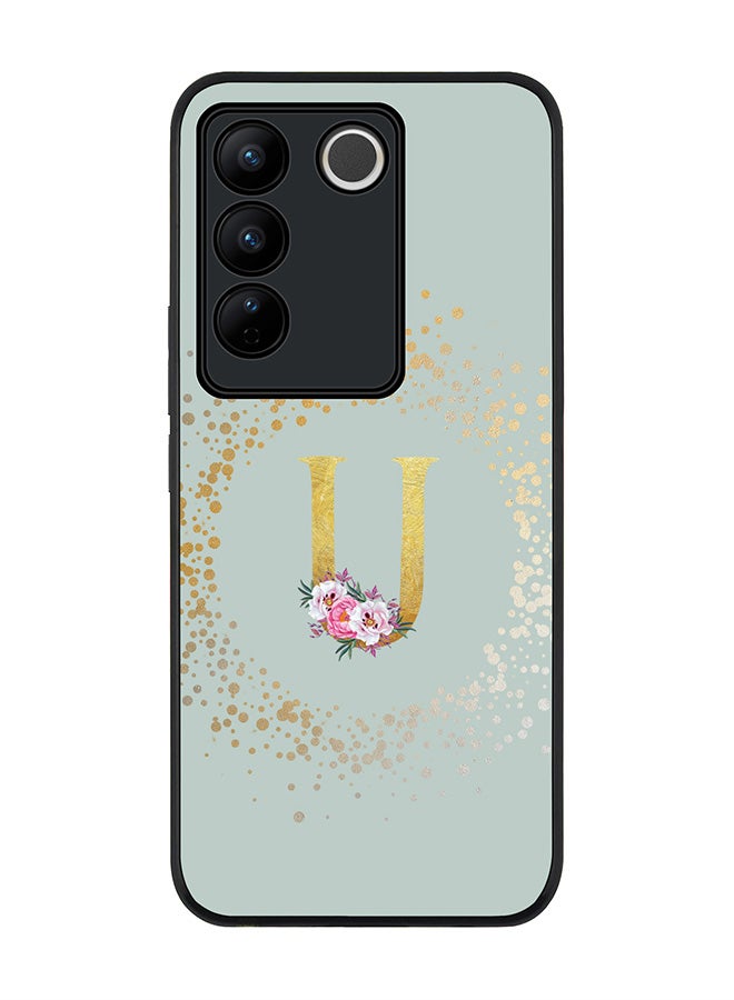 Stylizedd Case for Vivo V27 / Vivo V27 Pro / Vivo S16, Slim fit Flexible Cover - Custom Monogram Initial Letter Floral Pattern Alphabet - U (Light Grey) - Image 1