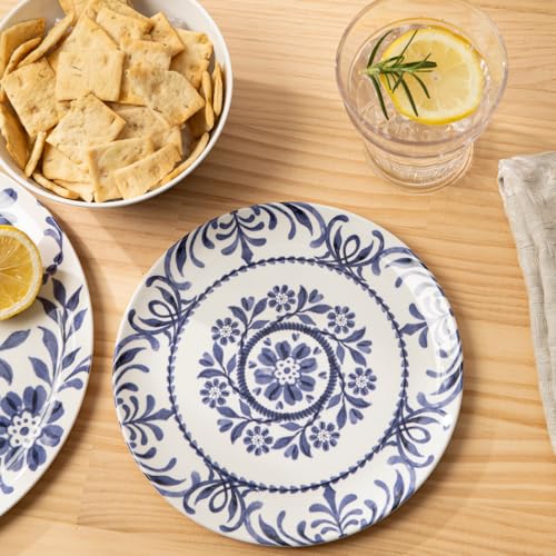 Bzyoo 12-Piece Melamine Dinnerware Set - Indigo Floral | Lightweight, Durable, BPA-Free | Dishwasher Safe Dish Set for Indoor & Outdoor Use - Perfect for Camping, BBQs, Kids Parties - Image 3