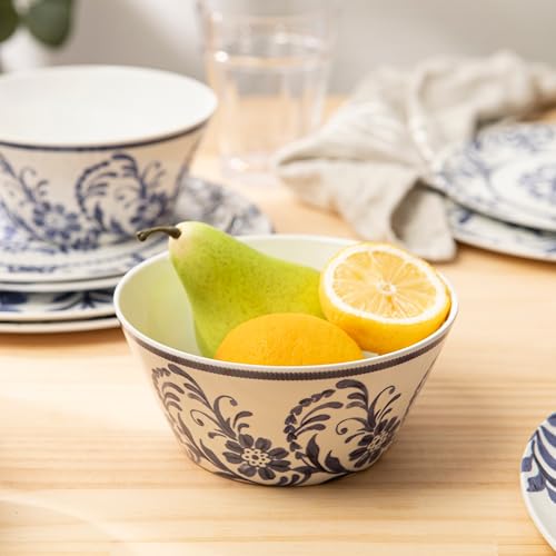 Bzyoo 12-Piece Melamine Dinnerware Set - Indigo Floral | Lightweight, Durable, BPA-Free | Dishwasher Safe Dish Set for Indoor & Outdoor Use - Perfect for Camping, BBQs, Kids Parties - Image 5