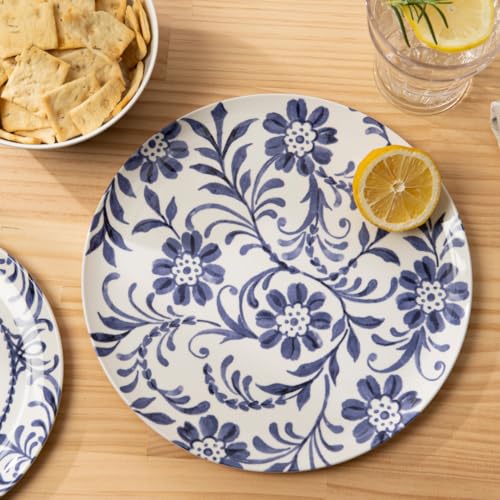 Bzyoo 12-Piece Melamine Dinnerware Set - Indigo Floral | Lightweight, Durable, BPA-Free | Dishwasher Safe Dish Set for Indoor & Outdoor Use - Perfect for Camping, BBQs, Kids Parties - Image 2