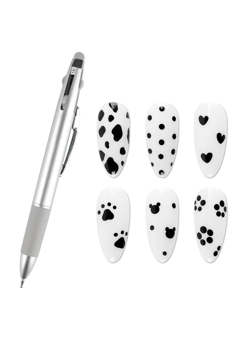 SYOSI Nail Dotting Tool, 5-in-1 Nail Dotting Pen, Multi-Functional Dottings Tool with Size Marking and Pressing Head, for DIY Manicure, Acrylic Painting, Gel Nails or Salon Decoration (Silver) - Image 1