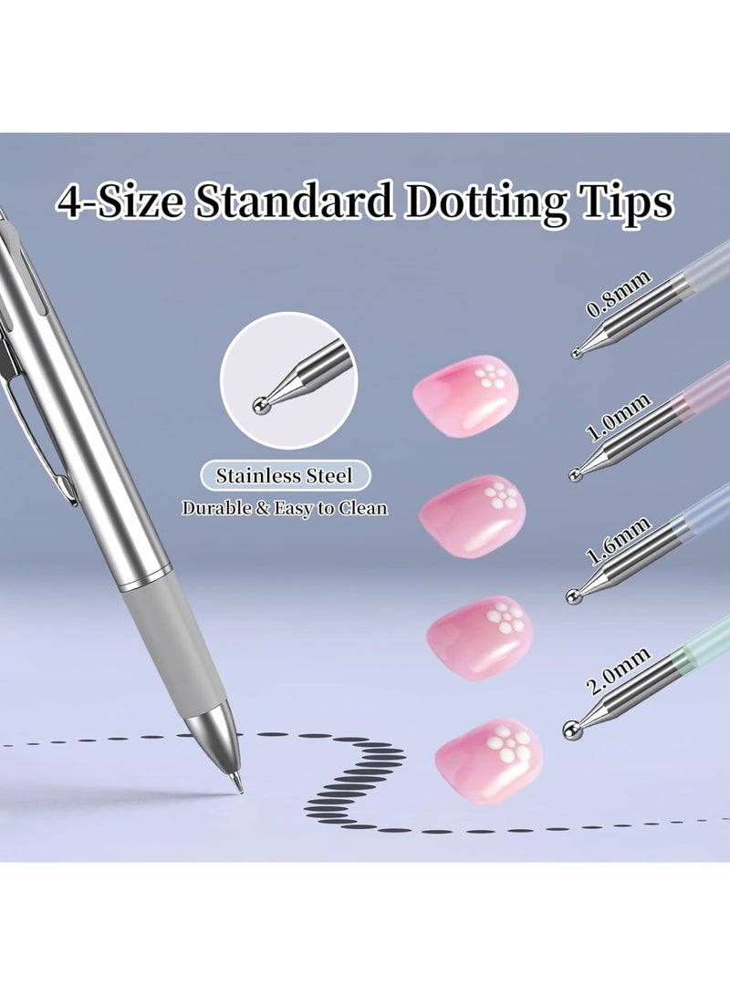 SYOSI Nail Dotting Tool, 5-in-1 Nail Dotting Pen, Multi-Functional Dottings Tool with Size Marking and Pressing Head, for DIY Manicure, Acrylic Painting, Gel Nails or Salon Decoration (Silver) - Image 3
