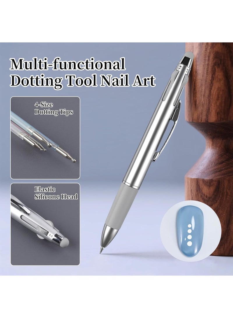SYOSI Nail Dotting Tool, 5-in-1 Nail Dotting Pen, Multi-Functional Dottings Tool with Size Marking and Pressing Head, for DIY Manicure, Acrylic Painting, Gel Nails or Salon Decoration (Silver) - Image 2
