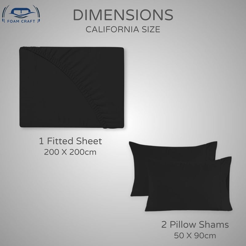 FOAM CRAFT 3 Piece Fitted Sheet Set - Queen Size Fitted Bed Sheet & 2 Pillow Shams, 100% Cotton, 300TC, Deep Pockets, Black - Image 2