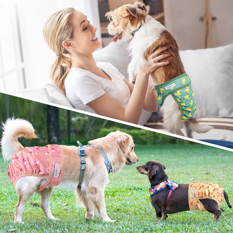 Langsprit Washable Female Dog Diapers - Doggie Reusable Diapers for Doggy Puppy Female in Period - Highly Absorbent Dog Heat Panties (Flamingo Duck) M - Image 4