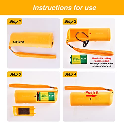 Frienda LED Ultrasonic Dog Trainer Device 3 in 1 Stop Barking Stop Bark Handheld Dog Training Device (Yellow) - Image 3