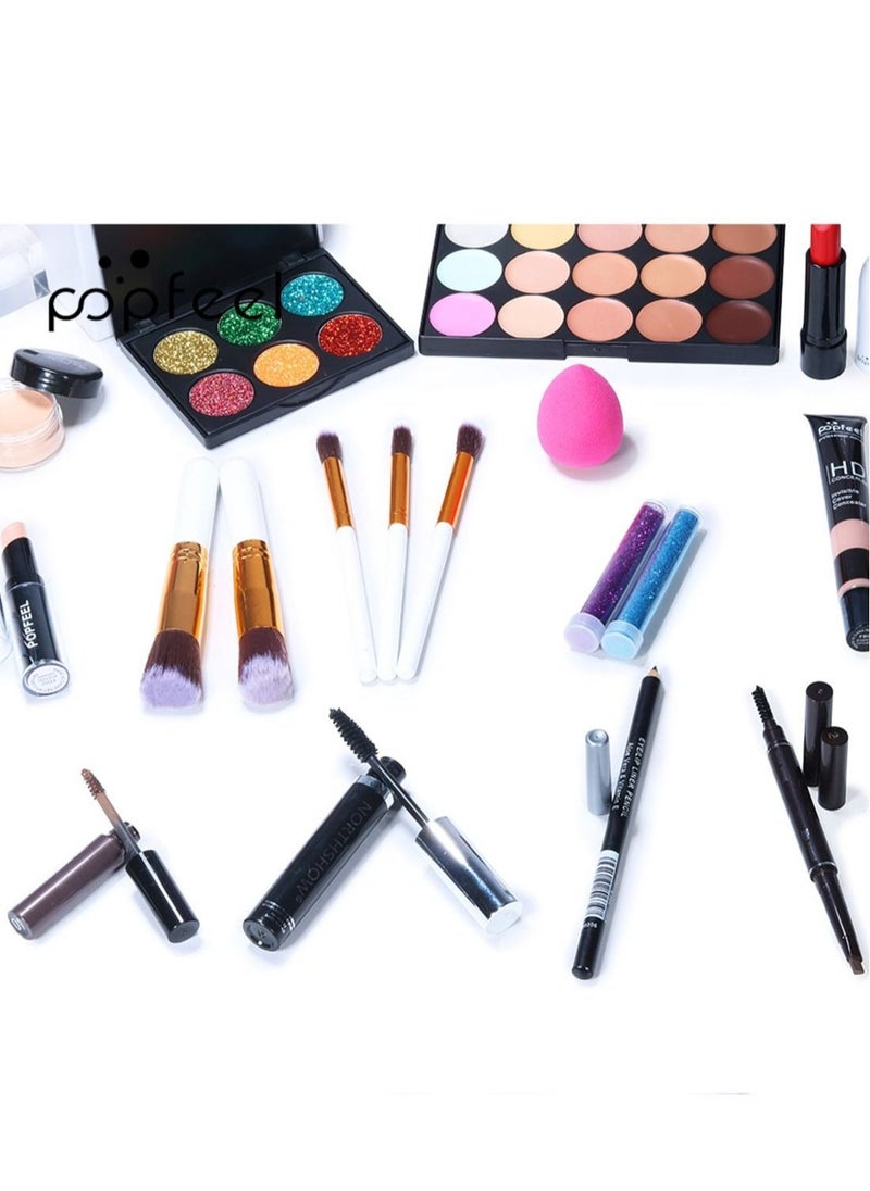 popfeel طقم مكياج شامل متعدد الاستخدامات مصمم احترافيًا للنساء طقم مكياج كامل ضروري للمبتدئين والمحترفين 26 قطعة - Image 5