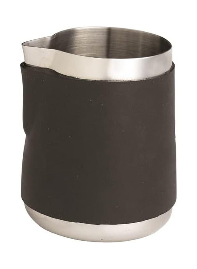 Rattleware 600 ml Handle-Free Latte Art Pitcher with Tapered Stainless Steel Design, Rubber Grip for Heat Protection, Precision Spout for Latte Art, Dishwasher Safe, Durable and Easy to Clean.