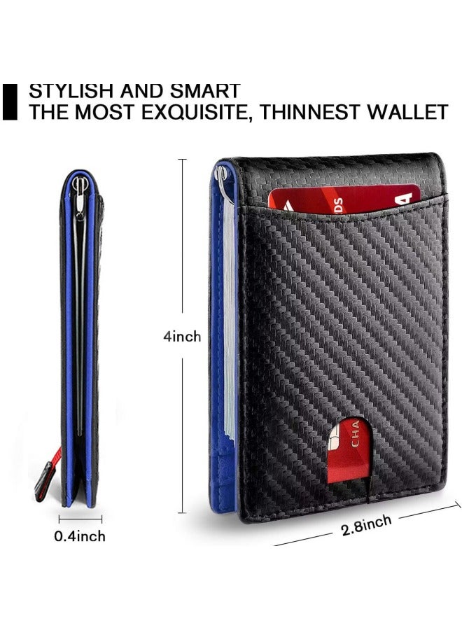 Genuine Leather Wallet Multi-Card Anti-Theft Wallet Microfiber Card Holder Men's Beauty Gold Clip Men's Carbon Fiber Wallet-Color:Plain Black + Black Lining - Image 3