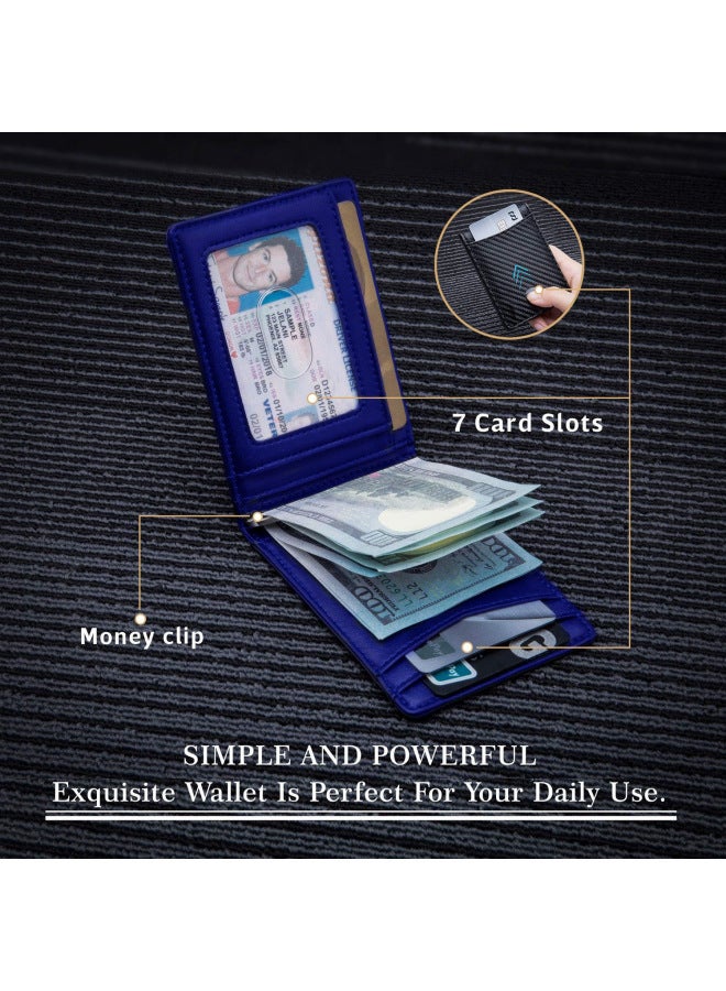 Genuine Leather Wallet Multi-Card Anti-Theft Wallet Microfiber Card Holder Men's Beauty Gold Clip Men's Carbon Fiber Wallet-Color:Plain Black + Black Lining - Image 4