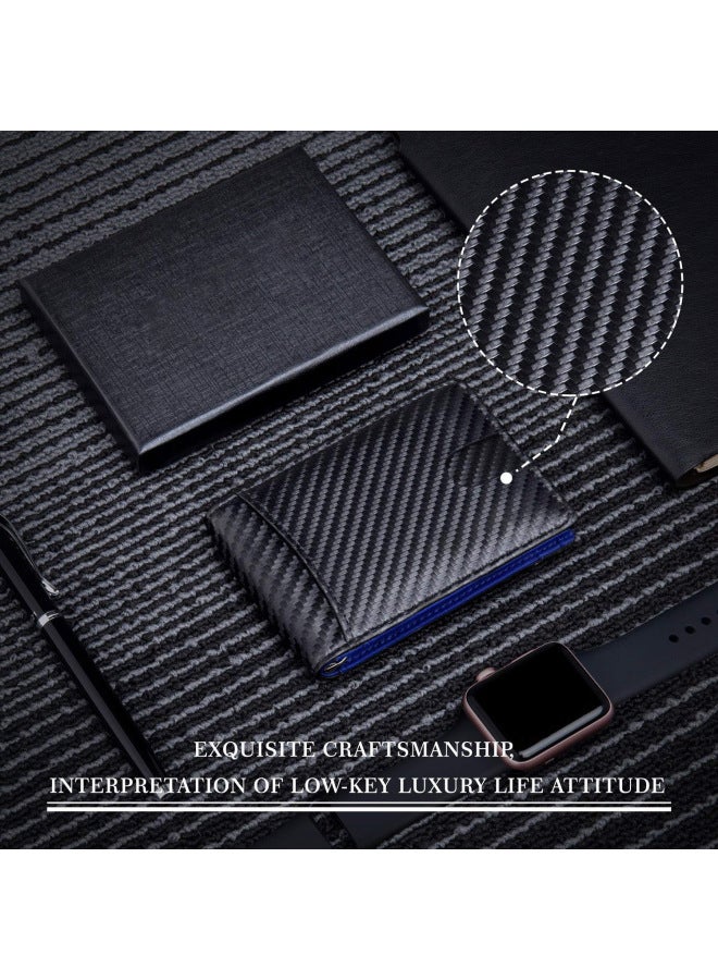 Genuine Leather Wallet Multi-Card Anti-Theft Wallet Microfiber Card Holder Men's Beauty Gold Clip Men's Carbon Fiber Wallet-Color:Plain Black + Black Lining - Image 5