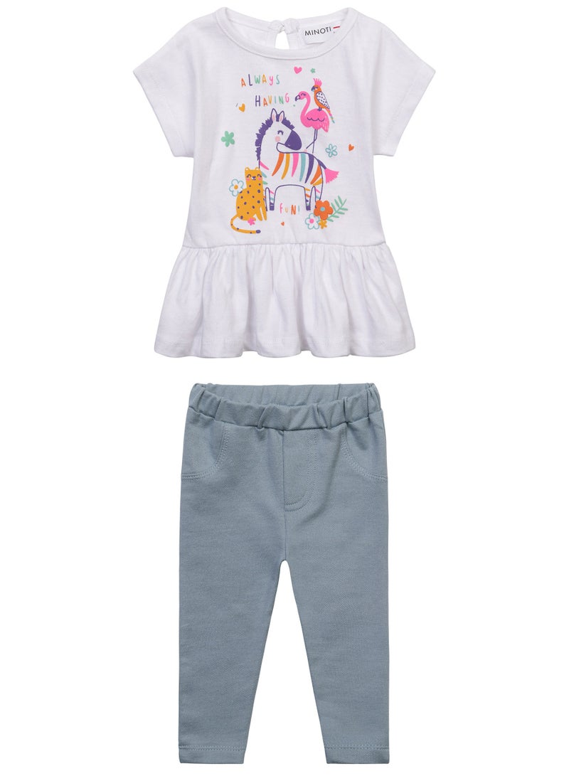 MINOTI Baby Girls Peplum Top and Leggings Set with Animal Print - Image 1