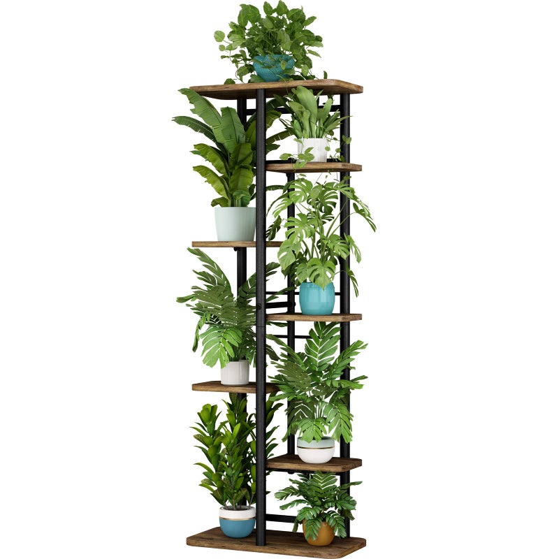 LINZINAR Plant Stand 7 Tier 8 Potted Multiple Flower Pot Holder Shelf Indoor Outdoor Planter Rack Storage Organizer for Patio Garden Corner Balcony Living Room 7 Tier8 Potted Black