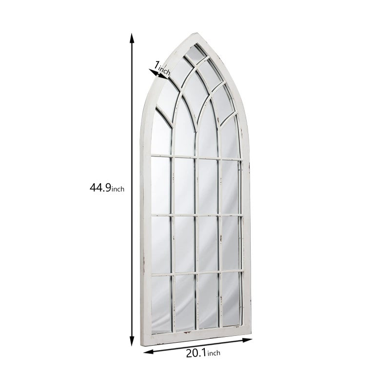Sintosin Rustic Arched Window Mirrors for Wall Decor Living Room 20 x 45 inches, Hanging Distressed White Window Pane Mirror Wall Decor, Farmhouse Wooden Cathedral Large Decorative Metal Mirror - Image 2