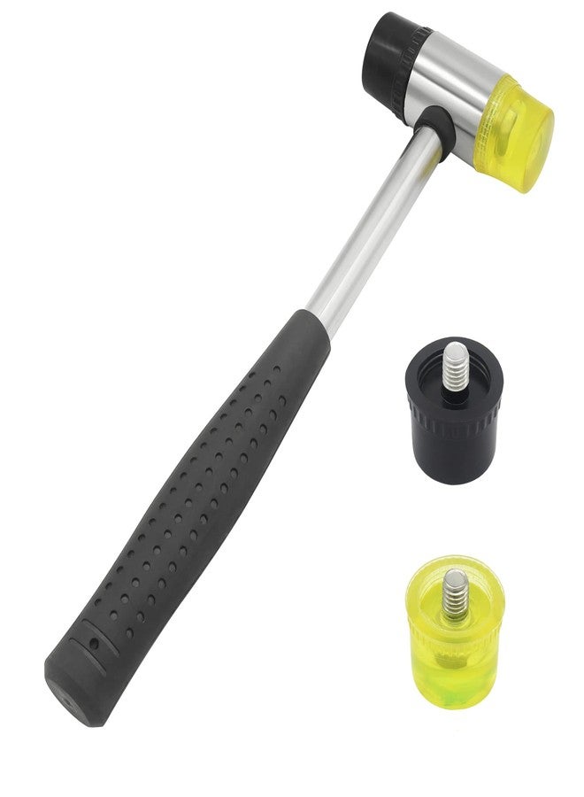 FOCMKEAS 25mm 6oz Double-Faced Rubber Hammer with 4 Soft/Hard Tips Mallet Non-Slip Grip for Leather Crafts, Woodworking and Flooring Installation（Black and Yellow） - Image 1