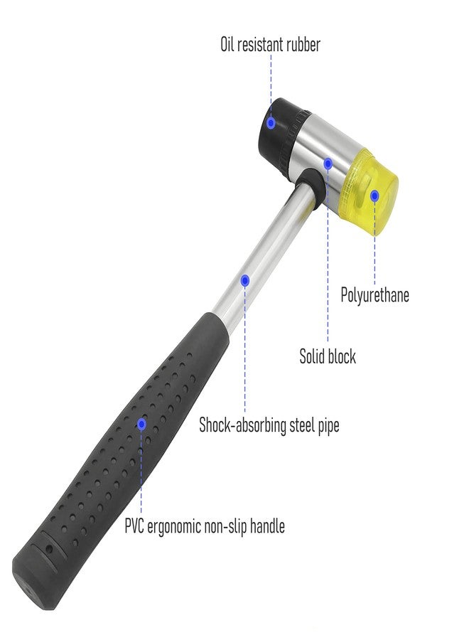 FOCMKEAS 25mm 6oz Double-Faced Rubber Hammer with 4 Soft/Hard Tips Mallet Non-Slip Grip for Leather Crafts, Woodworking and Flooring Installation（Black and Yellow） - Image 5