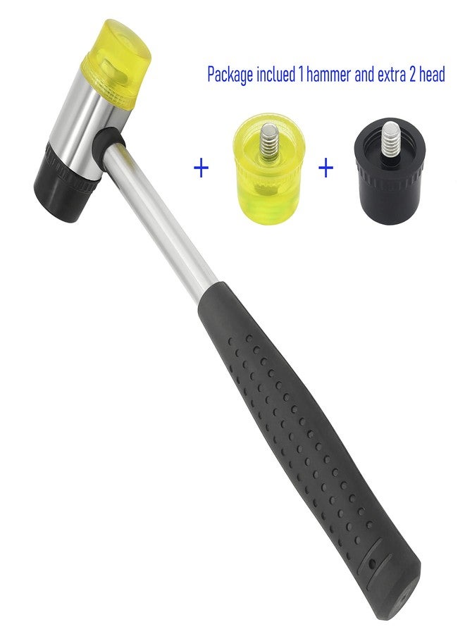 FOCMKEAS 25mm 6oz Double-Faced Rubber Hammer with 4 Soft/Hard Tips Mallet Non-Slip Grip for Leather Crafts, Woodworking and Flooring Installation（Black and Yellow） - Image 3