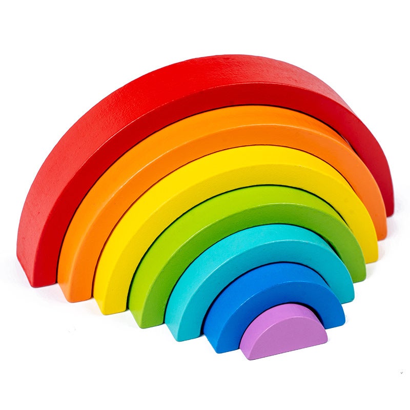 Capstro Wooden Rainbow Stacking Toy for Kids – Balancing & Building Blocks Set with 7 Colorful Wooden Arch Pieces, Sensory Open Ended Learning Toy for Toddlers – Rainbow Arch Set - Image 1