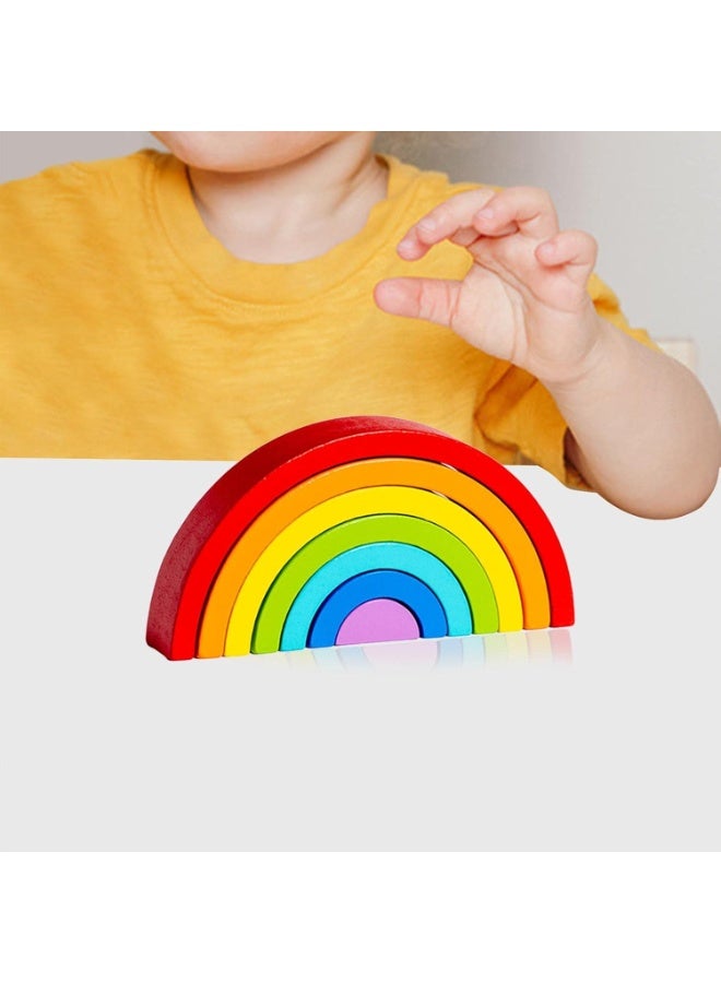 Capstro Wooden Rainbow Stacking Toy for Kids – Balancing & Building Blocks Set with 7 Colorful Wooden Arch Pieces, Sensory Open Ended Learning Toy for Toddlers – Rainbow Arch Set - Image 3