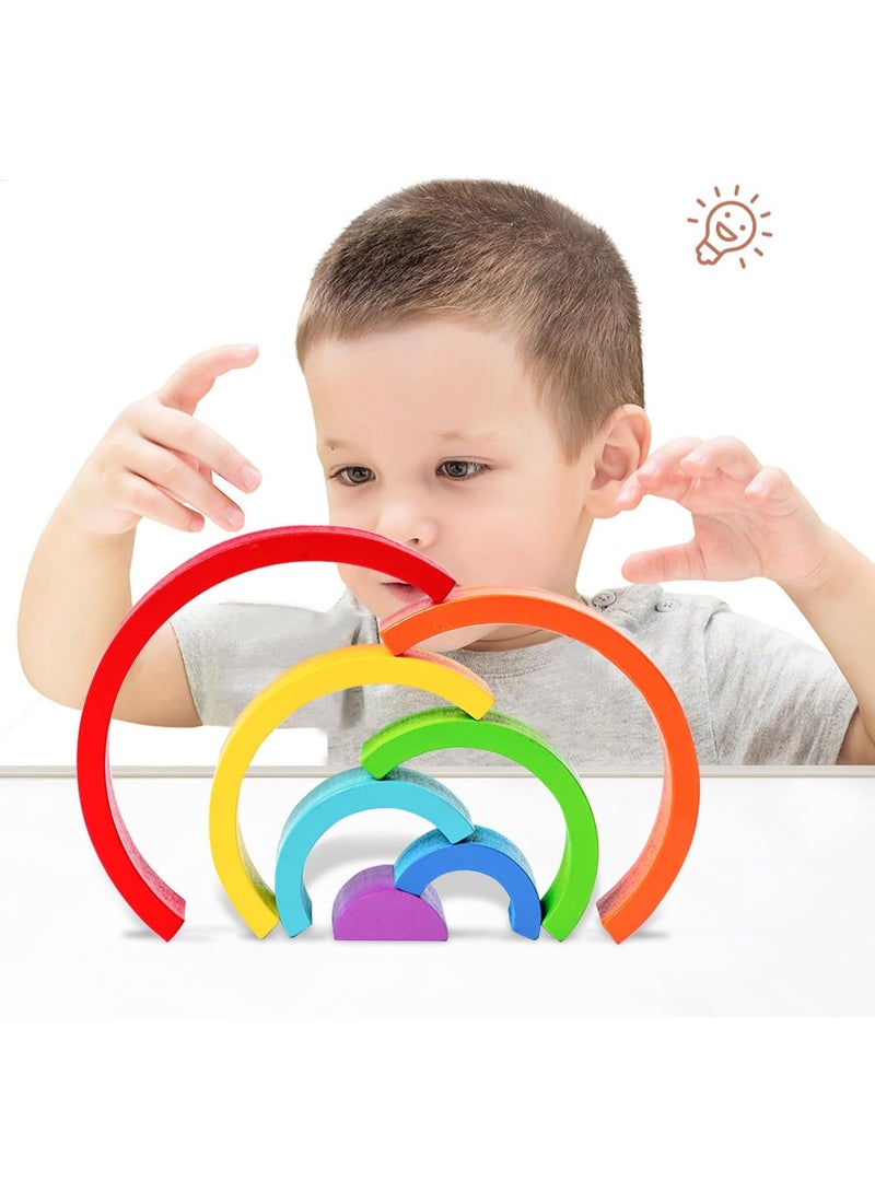 Capstro Wooden Rainbow Stacking Toy for Kids – Balancing & Building Blocks Set with 7 Colorful Wooden Arch Pieces, Sensory Open Ended Learning Toy for Toddlers – Rainbow Arch Set - Image 4