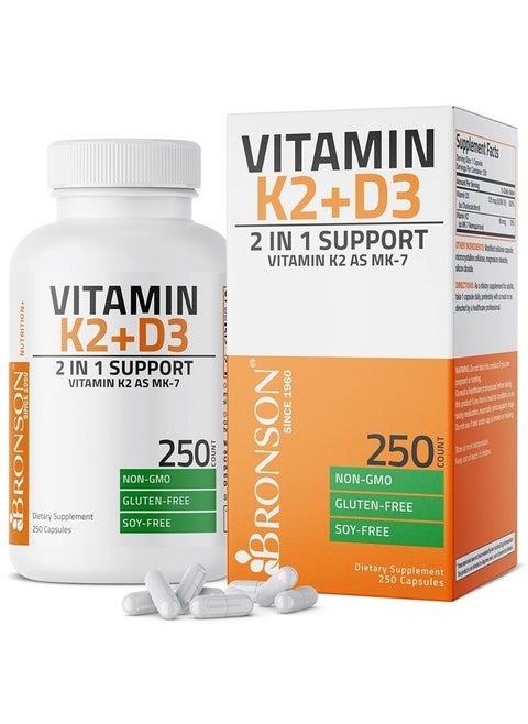 Vitamin K2 (MK7) with D3 Supplement Non-GMO Formula 5000 IU Vitamin D3 & 90 mcg Vitamin K2 MK-7 Easy to Swallow Vitamin D & K Complex, 250 Capsules
