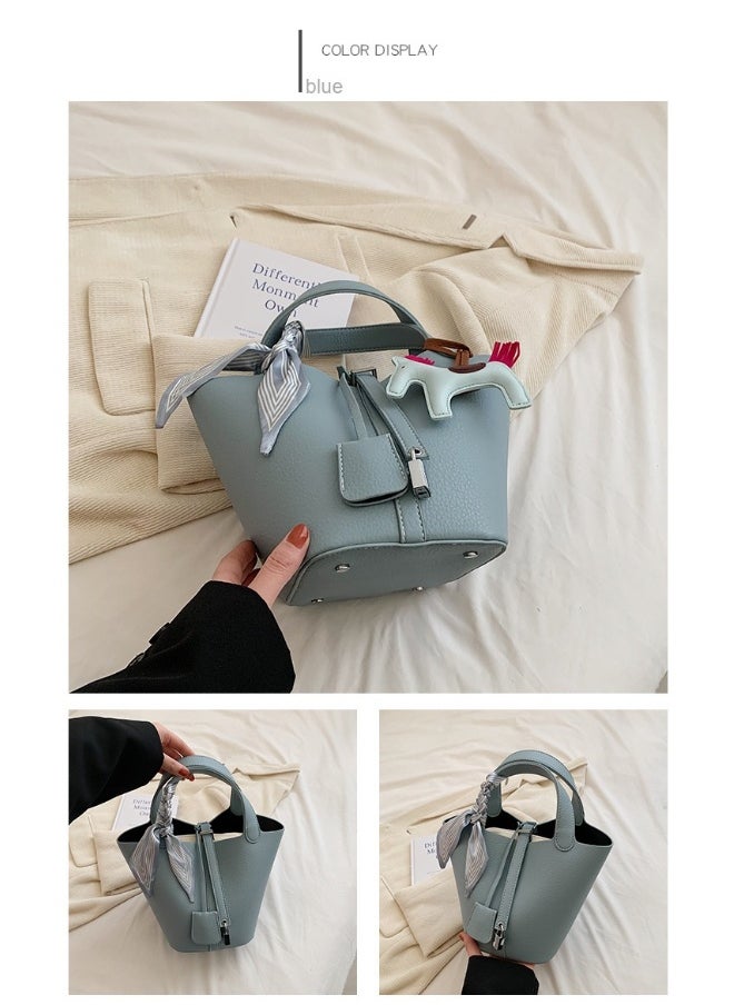 xozgdovg - Patchwork Pendant Decor Simple Design Satchel Bag Include Pony Pendant and Silk Scarf - Image 1