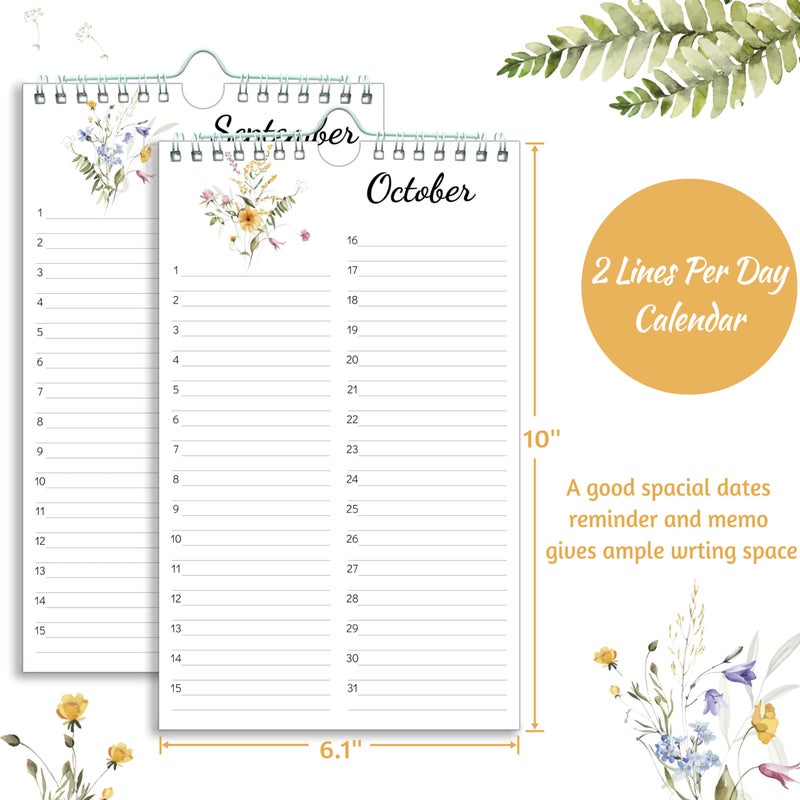 BowCuk Perpetual Calendar â€“ Undated Calendar 12-Month for Birthday, Anniversaries, Important Days, Festivals Reminder, 6'' x 10'' with 2 Lines Per Days, Twin-wire Binding, Thicker Paper, Minimalist Flowers - Image 4