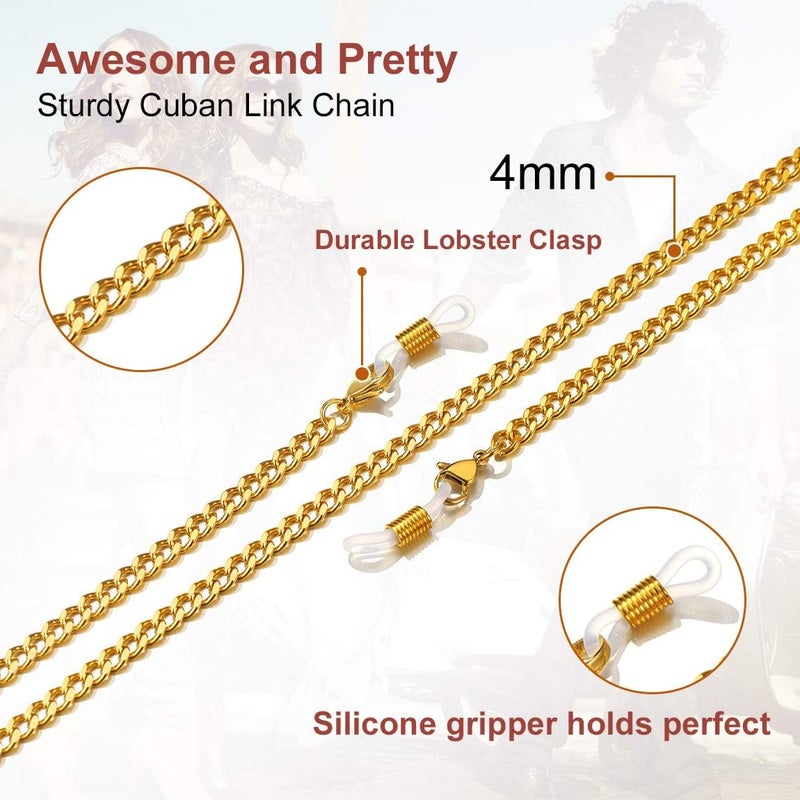 ChainsPro Glasses Chain, Eyeglass Strap For Women Sunglasses - Gold Plated/Stainless Steel/Black Eyeglasses Chain - Image 5