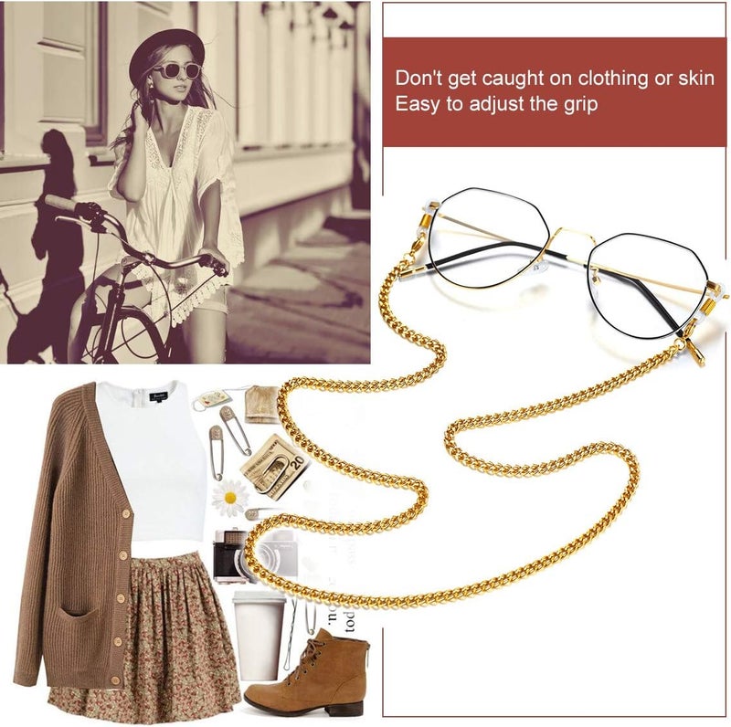 ChainsPro Glasses Chain, Eyeglass Strap For Women Sunglasses - Gold Plated/Stainless Steel/Black Eyeglasses Chain - Image 4