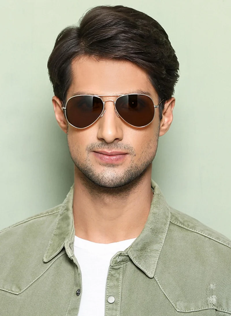 VINCENT CHASE VINCENT CHASE EYEWEAR By Lenskart | Full Rim Aviator Branded Latest and Stylish Sunglasses | Polarized and 100% UV Protected | Men & Women | Medium | VC 5158/P Golden Frame/Brown Lens - Pack of 1