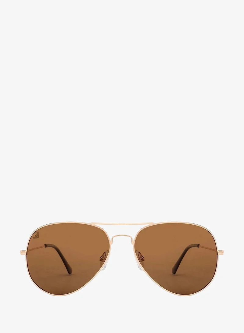فينسينت تشيس Vincent Chase By Lenskart | Full Rim Aviator Branded Latest and Stylish Sunglasses | Polarized and 100% UV Protected | Men & Women | Medium | VC 5158/P Golden Frame/Brown Lens - Pack of 1