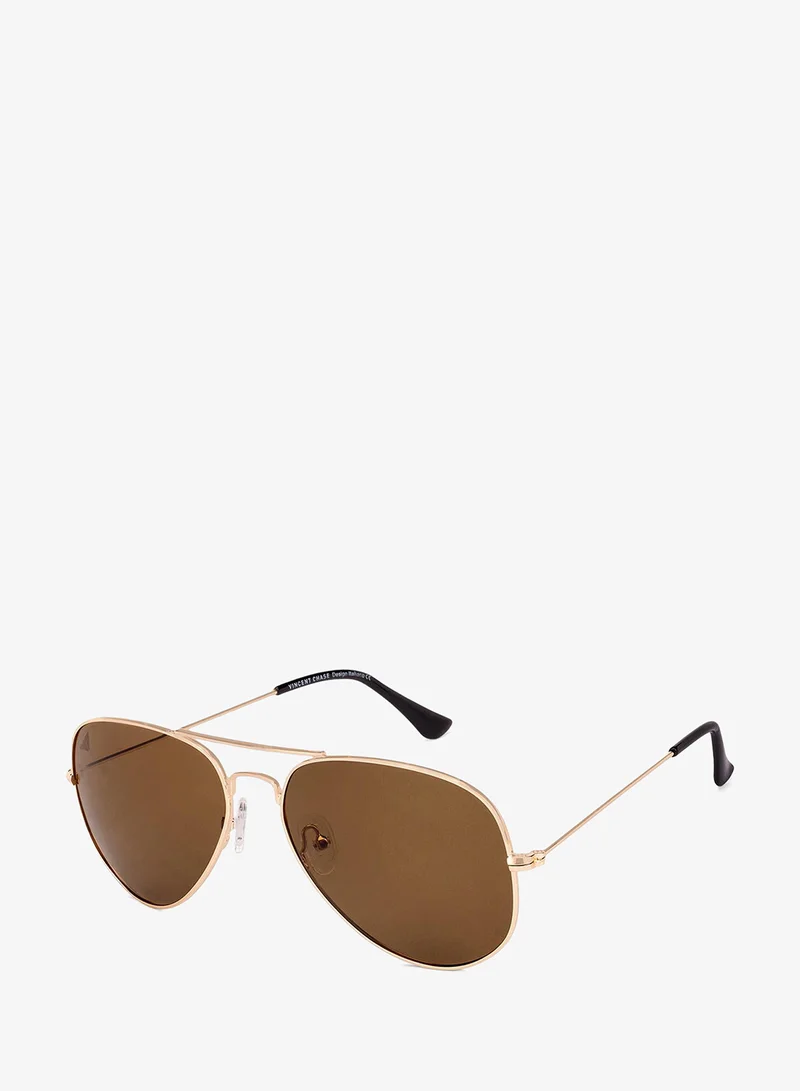 فينسينت تشيس Vincent Chase By Lenskart | Full Rim Aviator Branded Latest and Stylish Sunglasses | Polarized and 100% UV Protected | Men & Women | Medium | VC 5158/P Golden Frame/Brown Lens - Pack of 1