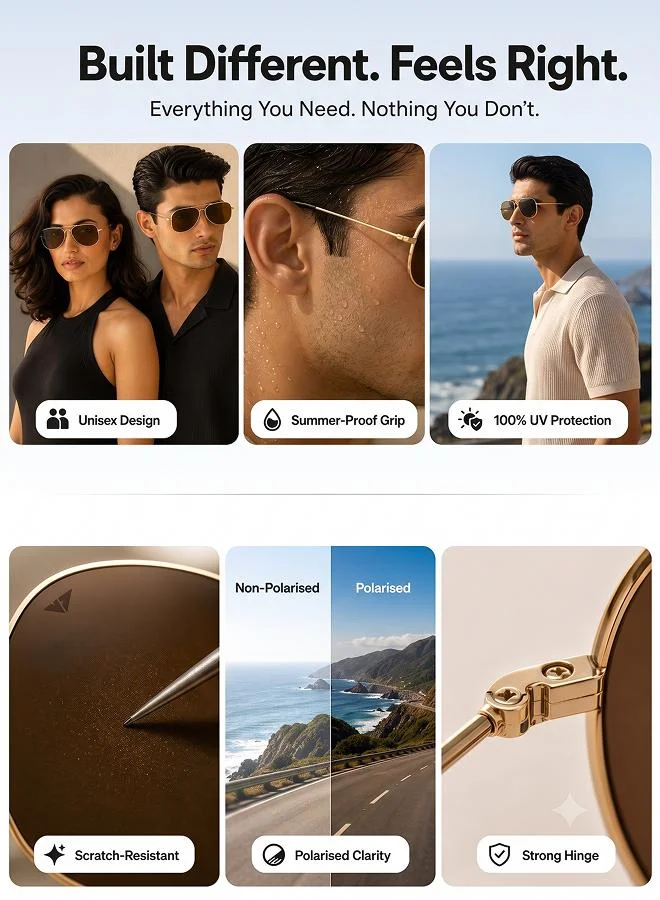 Vincent Chase  Vincent Chase By Lenskart | Full Rim Aviator Branded Latest and Stylish Sunglasses | Polarized and 100% UV Protected | Men & Women | Medium | VC 5158/P Golden Frame/Brown Lens - Pack of 1  | Best Price UAE