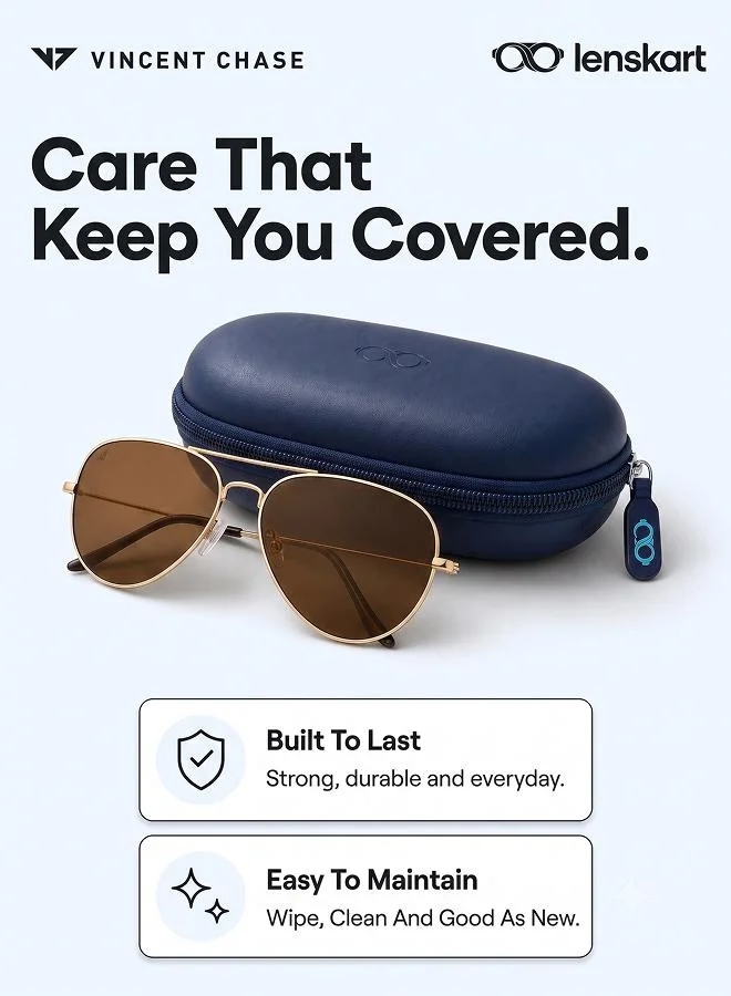 Vincent Chase  Vincent Chase By Lenskart | Full Rim Aviator Branded Latest and Stylish Sunglasses | Polarized and 100% UV Protected | Men & Women | Medium | VC 5158/P Golden Frame/Brown Lens - Pack of 1  | Best Price UAE