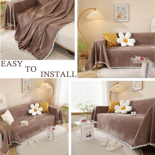 HANDONTIME Brown Sofa Covers Slipcover Simple Couch Cover for Pet Dogs Couch Cushion Covers for L Shape Chocolate Sofa Throw Cover Machine Washable Sectional Couch Covers for Living Room, 71" X118" - Image 5