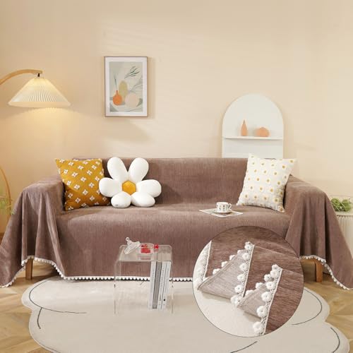HANDONTIME Brown Sofa Covers Slipcover Simple Couch Cover for Pet Dogs Couch Cushion Covers for L Shape Chocolate Sofa Throw Cover Machine Washable Sectional Couch Covers for Living Room, 71" X118" - Image 1