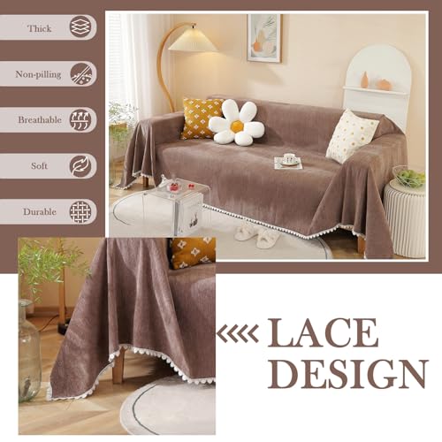 HANDONTIME Brown Sofa Covers Slipcover Simple Couch Cover for Pet Dogs Couch Cushion Covers for L Shape Chocolate Sofa Throw Cover Machine Washable Sectional Couch Covers for Living Room, 71" X118" - Image 2