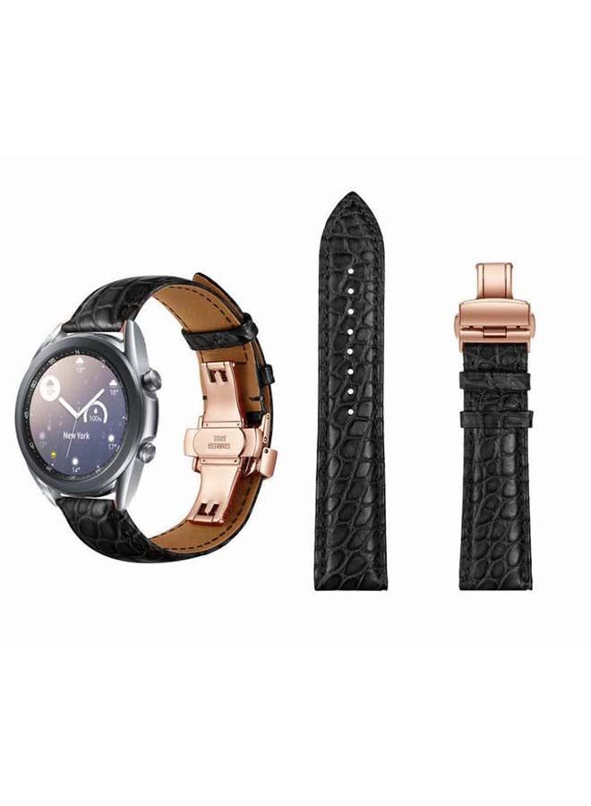 vesus Genuine Alligator Leather Replacement Band for Samsung Galaxy Watch3 41mm Black/Rose Gold