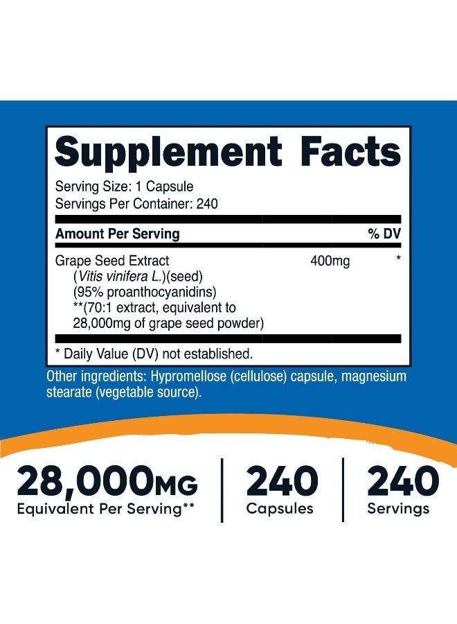 مستخلص بذور العنب 28.000 مجم، 240 كبسولة - غير معدل وراثيًا، خالي من الغلوتين، مناسب للنباتيين - Image 2