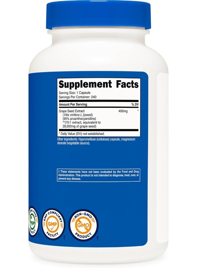 مستخلص بذور العنب 28.000 مجم، 240 كبسولة - غير معدل وراثيًا، خالي من الغلوتين، مناسب للنباتيين - Image 5