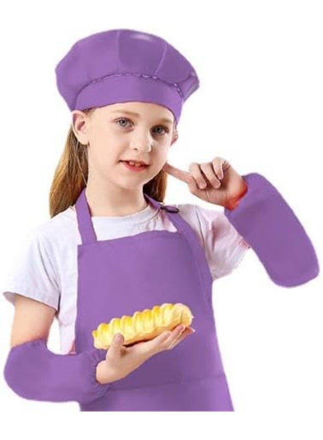 Bluejw 4 Pcs Kids Apron and Chef Hat, Sleeve Outfit Costume, Boys Girls Adjustable Aprons with 2 Pockets, Children Chef Apron Toddler Kitchen Aprons for Cooking Crafting Painting Baking (7-13 Year) - Image 2