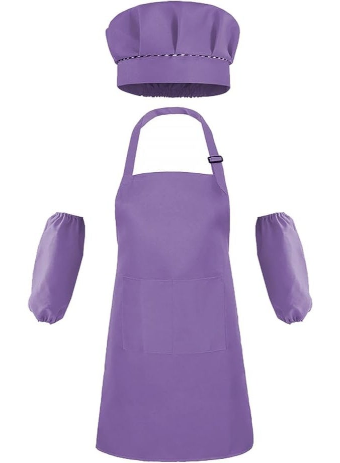 Bluejw 4 Pcs Kids Apron and Chef Hat, Sleeve Outfit Costume, Boys Girls Adjustable Aprons with 2 Pockets, Children Chef Apron Toddler Kitchen Aprons for Cooking Crafting Painting Baking (7-13 Year) - Image 1