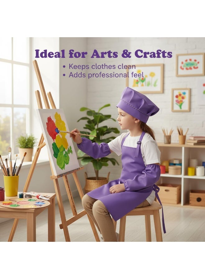 Bluejw 4 Pcs Kids Apron and Chef Hat, Sleeve Outfit Costume, Boys Girls Adjustable Aprons with 2 Pockets, Children Chef Apron Toddler Kitchen Aprons for Cooking Crafting Painting Baking (7-13 Year) - Image 5