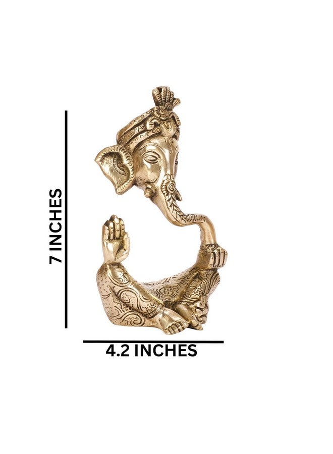 TAPAS HOMES TAPAS HOMES Brass Pagadi Ganesh Trunk Abstract Ganesha Bhagwan Idol Sitting Posture Ganpati Murti for Home Entrance Décor Diwali Marriage Gift Vastu Decoration 7 Inches - Image 5