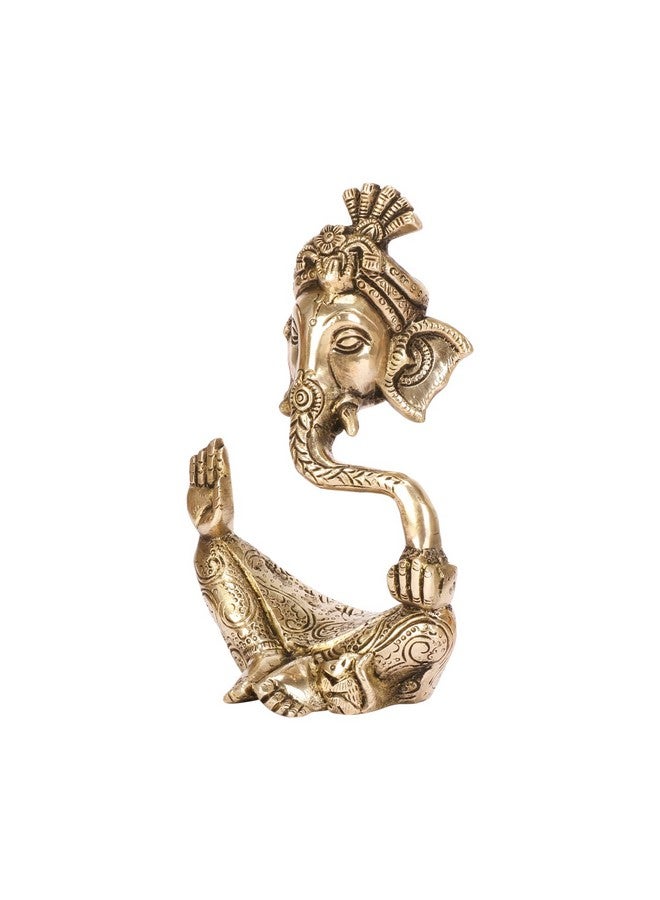 TAPAS HOMES TAPAS HOMES Brass Pagadi Ganesh Trunk Abstract Ganesha Bhagwan Idol Sitting Posture Ganpati Murti for Home Entrance Décor Diwali Marriage Gift Vastu Decoration 7 Inches - Image 3