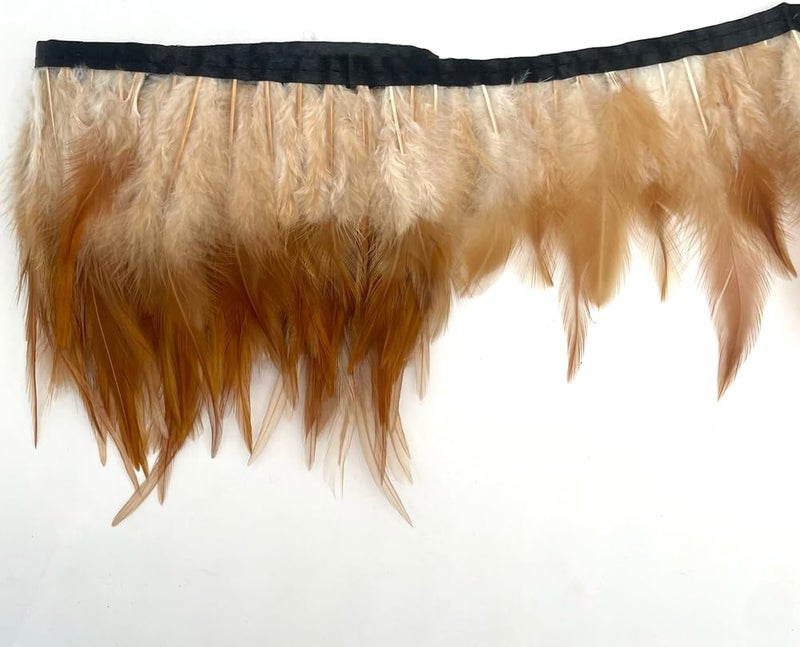 Shekyeon 2yards Rooster Hackle Feather Trim Fringe for DIY Clothing Craft Dress Decoration(Natural 4) - Image 1