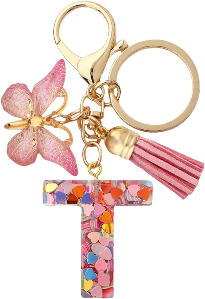 Initial Letter T Car Keychain for Women Cute Keychain Bag Charm Purse Backpack Ring - Image 1