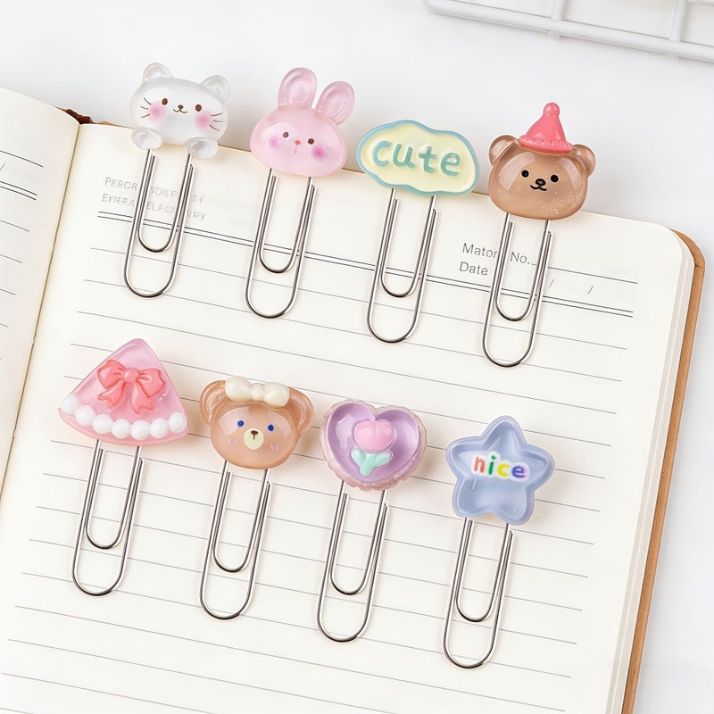 Cute Transparent Animal Bookmarks 8pcs Creative Paper Clips Office Supply Book School Gift - Image 1
